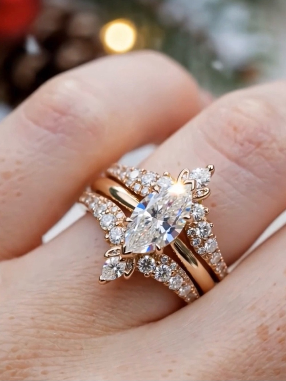 Avon VINTAGE Gold Marquise Stackable Ring Set